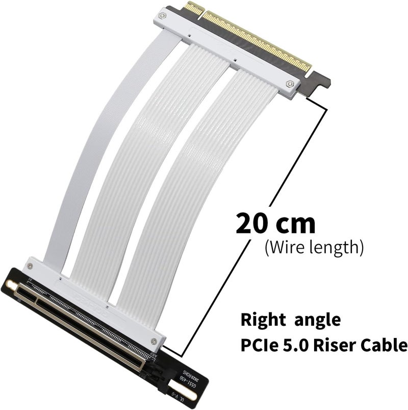 GIGA-MEGA PCIe X16 GEN5 Right Angle Riser Cable PCIe 4.0 and 5.0 with GPU Vertical Mount Bracket for RTX4090,RTX5090D, RX7900XT, RX9070 ATX (20CM GEN5 White) - Image 2